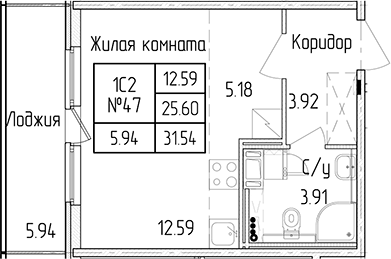 Квартира студия 25.6 м², 2/4 эт., ЖК «Любоград в Стрельне»
